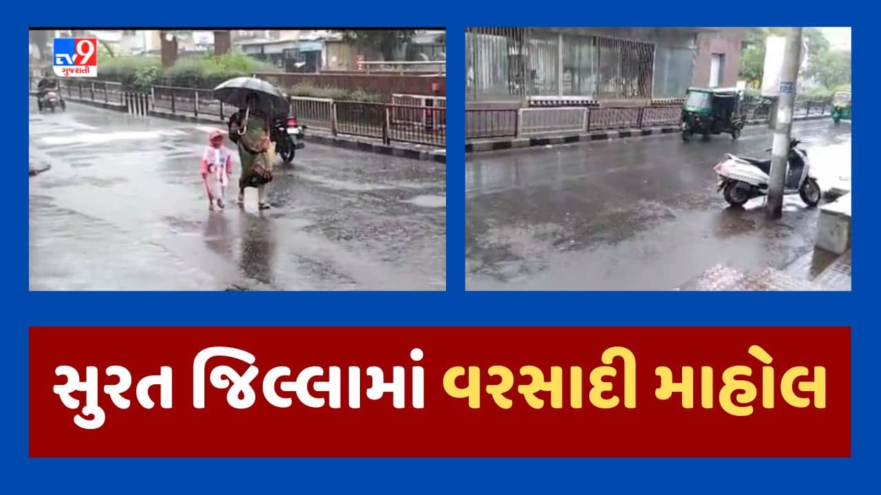 Monsoon 2023: સુરત શહેર અને જિલ્લામાં વરસાદી માહોલ, બારડોલીના રસ્તાઓ વરસાદી પાણીમાં ગરકાવ, જુઓ VIDEO