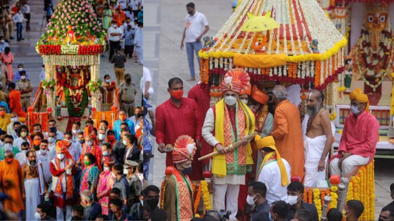 પુરીની રથ યાત્રા લગભગ 3થી 4 કિલોમીટરનું અંતર કાપીને ગુંડીચા મંદિર પહોંચે છે. ત્યાંથી 7 દિવસ બાદ આ રથ યાત્રા પરત ફરે છે. અમદાવાદની રથ યાત્રા લગભગ 18 કિલોમીટર લાંબી હોય છે અને એ જ દિવસે પરત ફરે છે. યાત્રાની શરુઆતમાં સૌથી પહેલા બલરામજીનો રથ હોય છે. ત્યાર બાદ સુભદ્રાજીના પદ્મ રથની યાત્રા શરુ થાય છે. અને અંતમાં ભગવાન જગન્નાથનો રથ નીકળે છે. 