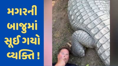 Shocking Viral Video: ઘાતક મગરની સાથે આરામથી સૂઈ ગયો વ્યક્તિ, વીડિયો જોઈ તમે પણ ચોંકી જશો