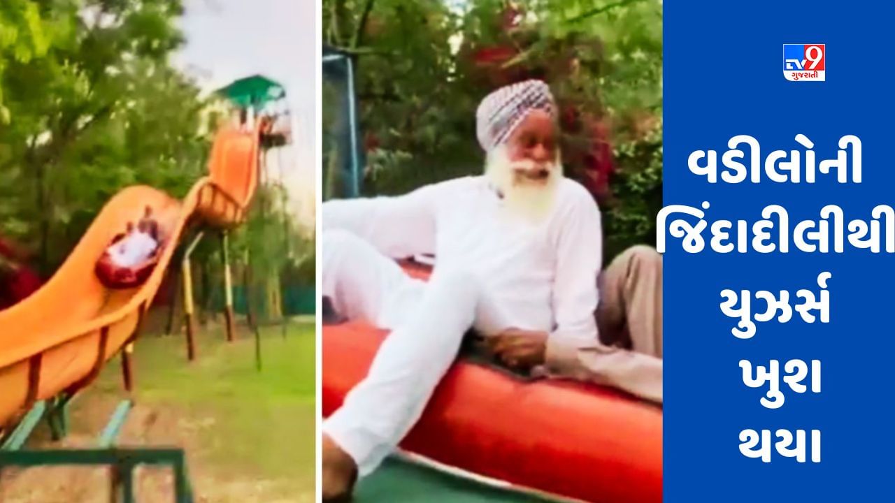 Old Man Riding Slide Video : વોટર સ્લાઇડ જોઇને શીખ વડીલ બાળક બની ગયા, પ્રતિક્રિયાએ દિલ જીતી લીધા