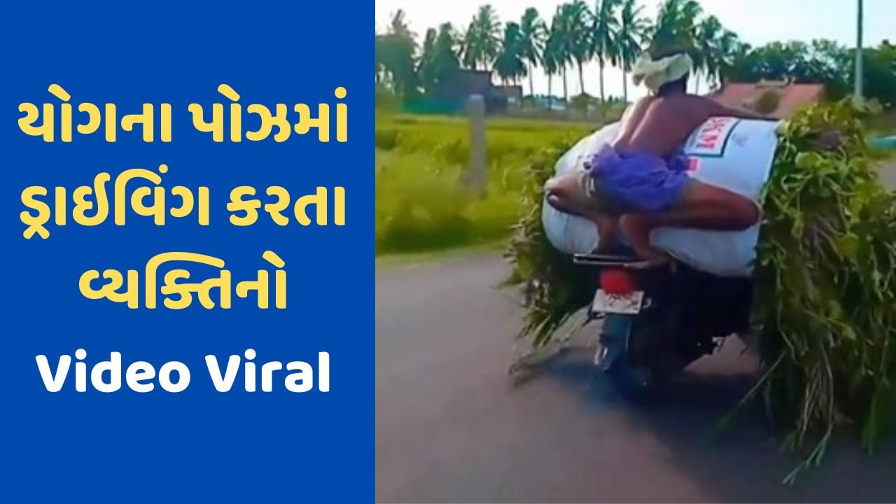 Viral Video: બાઇક પર ઘાસ બાંધી યોગ પોઝમાં ડ્રાઇવિંગ કરતો જોવા મળ્યો આ વ્યક્તિ, લોકોએ કહ્યું 'નાસાના માનવ મિશનનો પાઇલટ'