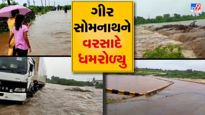 Gir Somnath Rain Video : હિરણ-1 અને હિરણ-2 ડેમના દરવાજા ખોલાતા હિરણ નદી ગાંડીતૂર બની, નદીનું પાણી તાલાલા શહેરમાં ફરી વળ્યુ