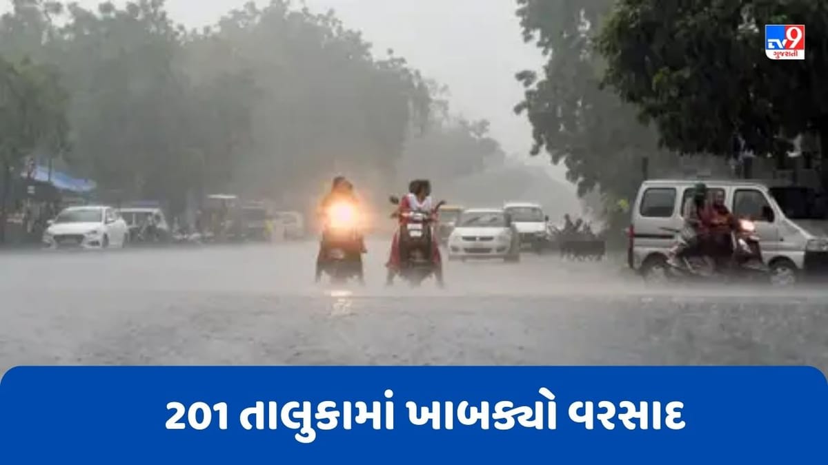 Rain Breaking : રાજ્યમાં છેલ્લા 24 કલાકમાં 201 તાલુકામાં ખાબક્યો વરસાદ Rain Breaking : રાજ્યમાં છેલ્લા 24 કલાકમાં 201 તાલુકામાં ખાબક્યો વરસાદ