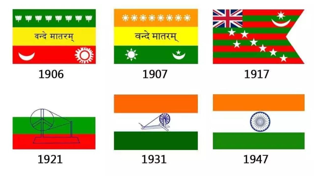  1906 થી 1947 સુધીમાં 6 વાર ભારતના રાષ્ટ્રધ્વજ બદલાયા હતા. આ દરમિયાવ રાષ્ટ્રધ્વજમાં કમળ, ચંદ્ર, તારા અને ચરખાના પ્રતિકો જોવા મળ્યા હતા.