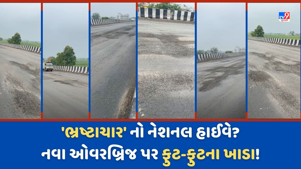 Sabarkantha: શામળાજી-હિંમતનગર નેશનલ હાઈવેના ઓવરબ્રિજ પર એક-એક ફુટ ઉંડા ખાડા, નવા નિર્માણ થયેલા પુલની હાલત ફરી ભંગાર બની-Video