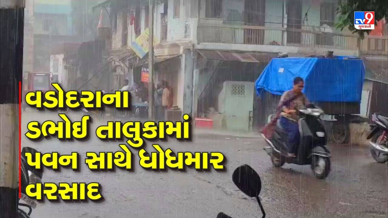 Gujarati Video : વડોદરા જિલ્લાના ડભોઈ તાલુકામાં પવન સાથે ધોધમાર વરસાદ