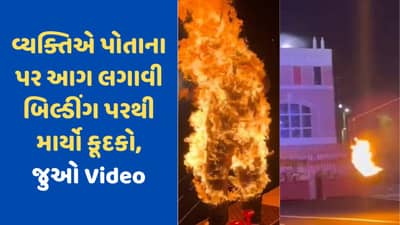 Viral Video: વ્યક્તિએ પોતાના શરીર પર આગ લગાવીને મોટી બિલ્ડીંગ પરથી માર્યો કુદકો, Video જોઈને શ્વાસ થંભી જશે