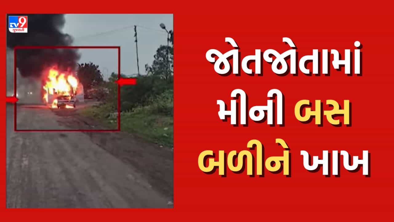 અરે બાપરે ! મીની ટ્રાવેલ્સ બસમાં એકા એક ભભૂકી આગ, જુઓ Video