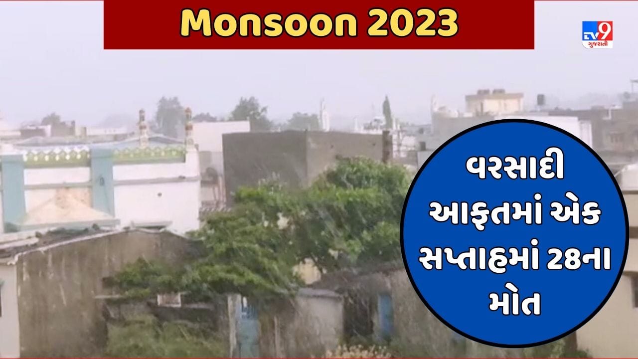 Monsoon 2023 Video : ગુજરાતમાં વરસાદી આફતના કારણે એક જ સપ્તાહમાં 28 લોકોનાં મોત, સૌરાષ્ટ્ર-કચ્છ સહિતના વિસ્તારોમાં મોટા પાયે નુકસાન Monsoon 2023 Video : ગુજરાતમાં વરસાદી આફતના કારણે એક જ સપ્તાહમાં 28 લોકોનાં મોત, સૌરાષ્ટ્ર-કચ્છ સહિતના વિસ્તારોમાં મોટા પાયે નુકસાન