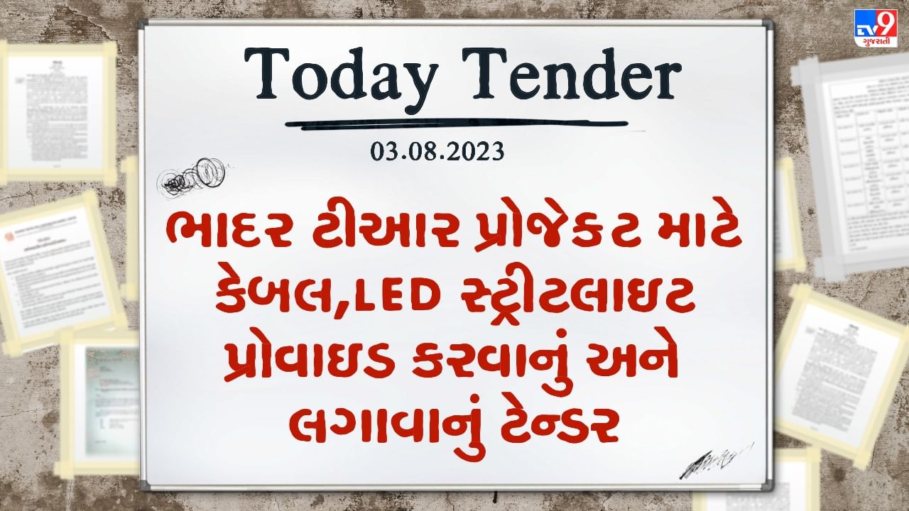 Tender Today : પોરબંદરના ભાદર ટીઆર પ્રોજેક્ટ માટે કેબલ, LED સ્ટ્રીટલાઇટ પ્રોવાઇડ કરવાનું અને લગાવાનું ટેન્ડર જાહેર