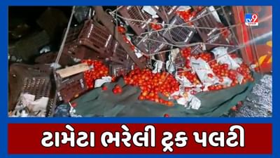 Valsad Accident Video : ટામેટા ભરેલી ટ્રક નેશનલ હાઇવે 48 પર પલટી ગઇ, ટ્રક અને બે કારને પણ અડફેટે લીધા
