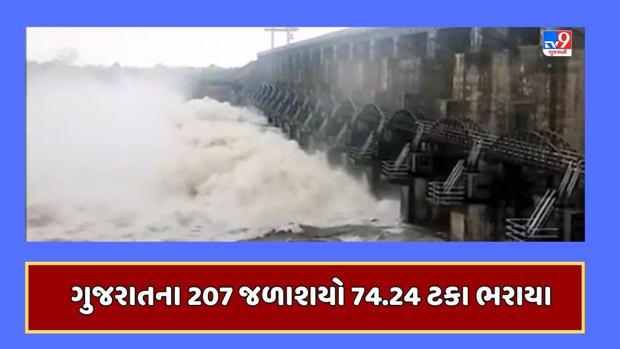 Monsoon 2023 : ગુજરાતના 207 જળાશયમાં 74.24 ટકા જળસંગ્રહ, નર્મદા ડેમ 77.47 ટકા ભરાતા ખેડૂતોમાં ખુશીનો માહોલ, જૂઓ Video