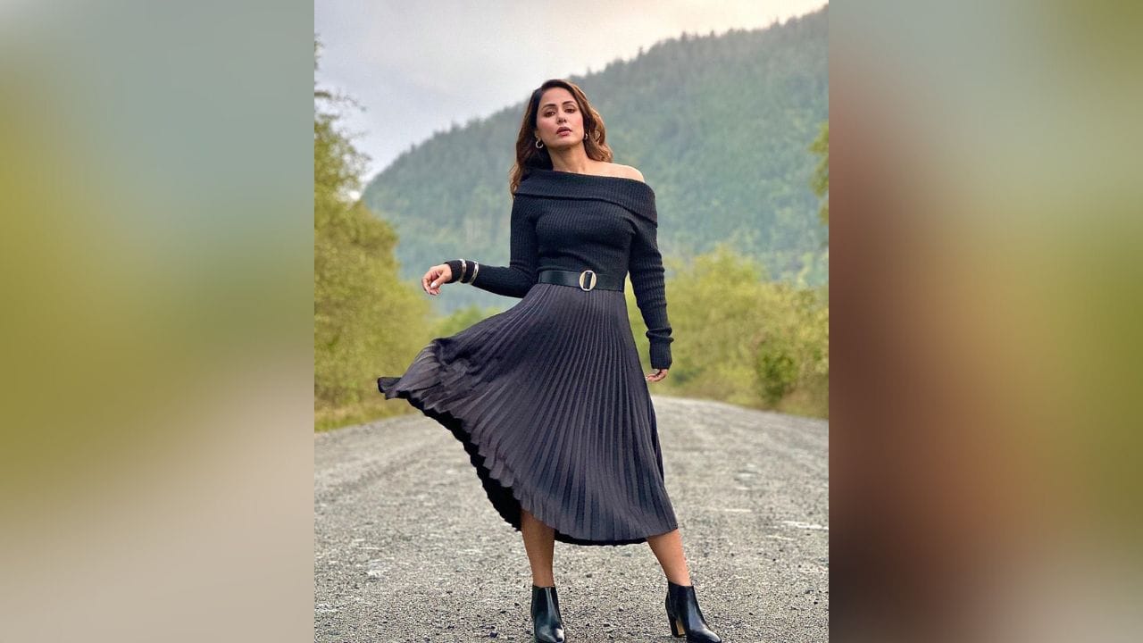 હિના ખાને બ્લેક ડ્રેસમાં અલગ-અલગ સ્ટાઈલમાં હોટ તસવીરો શેર કરી છે. (Image: Instagram)