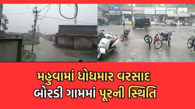 Rain Video: ભાવનગરના મહુવા પંથકમાં ધોધમાર વરસાદ, બોરડી, સેંદરડા, રાજાવદર, કાકીડી સહિતના ગામોમાં પૂરની સ્થિતિ Rain Video: ભાવનગરના મહુવા પંથકમાં ધોધમાર વરસાદ, બોરડી, સેંદરડા, રાજાવદર, કાકીડી સહિતના ગામોમાં પૂરની સ્થિતિ