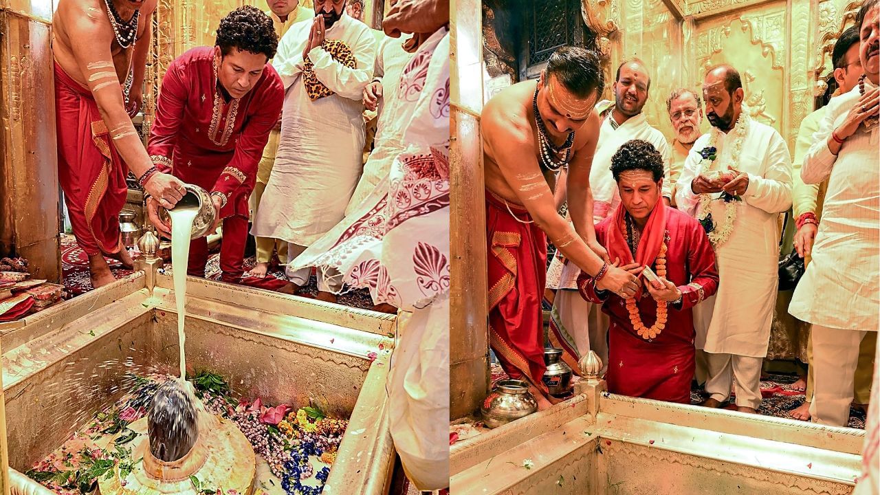 સચિને ભગવાન શિવનો જલાભિષેક કર્યો અને પૂજા-અર્ચના કરી હતી. આ દરમિયાન સચિન લાલ કુર્તા અને પાયજામામાં જોવા મળ્યો હતો. (PTI Photo)
