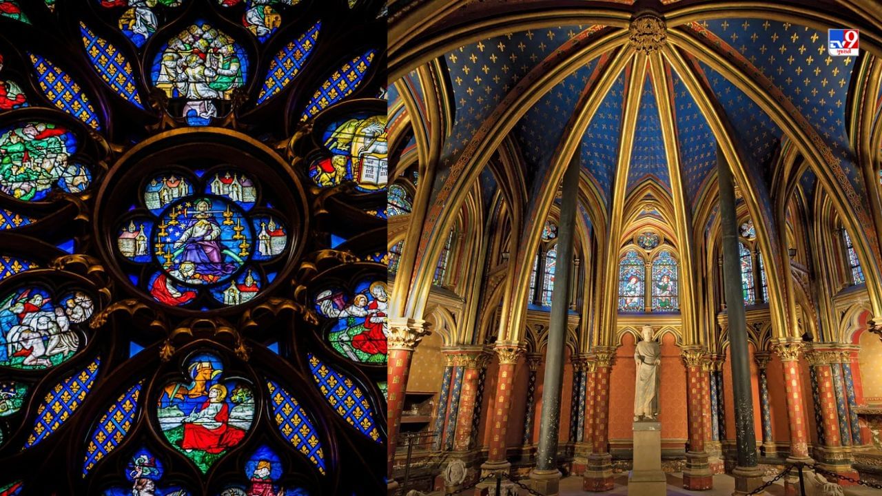 સેન્ટે-ચેપેલ : Sainte-Chapelle તેની 15 ઉત્કૃષ્ટ રંગીન કાચની બારીઓ માટે પ્રખ્યાત છે જે લગભગ 50 ફૂટ ઉંચી છે અને તેમાં ઓલ્ડ ટેસ્ટામેન્ટ અને ન્યૂ ટેસ્ટામેન્ટ બંનેના 1,000 થી વધુ બાઈબલના દ્રશ્યો છે. છત પર પોઈન્ટેડ કમાનોનું સંકલન સુંદર આકારો અને પડછાયાઓ બનાવે છે, જે ઘાટા વાદળી અને સોનાના તારાઓવાળા રાત્રિના આકાશ દ્વારા પ્રકાશિત થાય છે. ચેપલ ફ્રાન્સના રાજાનું ભૂતપૂર્વ નિવાસસ્થાન હતું.
