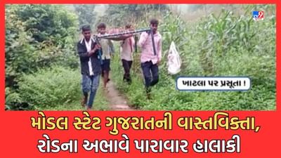 Video-વિકાસ મોડલની વાસ્તવિક્તા, રોડના અભાવે છોટા ઉદેપુરના અમાદ્રા ગામની પ્રસુતાને ખાટલામાં ઉંચકી મુખ્ય રોડ સુધી લઈ જવાની પડી ફરજ