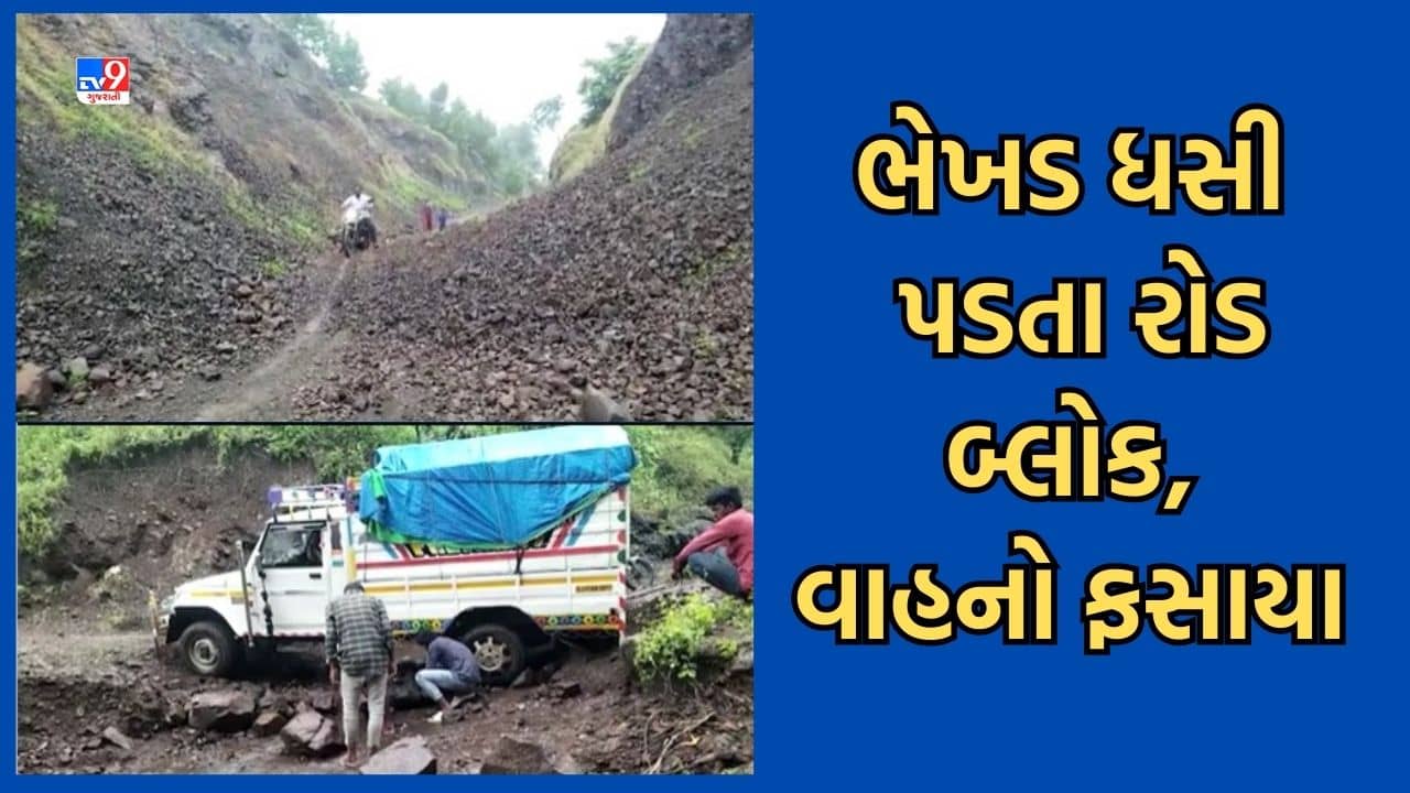 Gujarati Video: છોટા ઉદેપુરના નસવાડીમાં ભેખડ ધસી પડતા એક ટેમ્પો અને બાઈક ફસાયા, તંત્રના અધિકારીઓ ફરક્યા સુદ્ધા નહીં