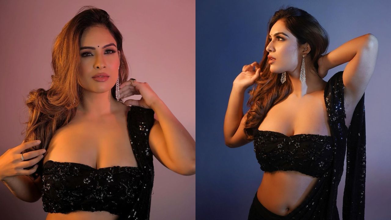 તાજેતરના ફોટોશૂટ દરમિયાન નેહા મલિકે બ્લેક કલરની સાડી પહેરી છે.