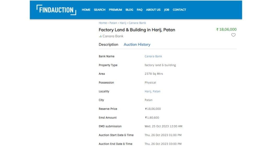 Auction Today E-auction of factory land and building in Patan Harij is being done by bank 