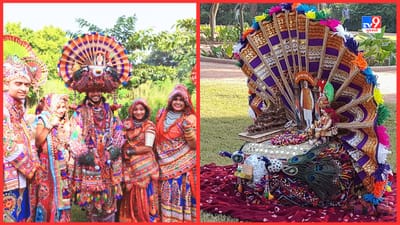 નવલા નોરતાની રાત અને ગરબે ઝુમવાની રાતને કેટલાક દિવસો જ બાકી રહ્યા છે. જે નવરાત્રી પર્વને લઈને ખેલૈયાઓ ગરબા પ્રેક્ટિસમાં લાગ્યા છે. તો આયોજકો આયોજન માં લાગ્યા છે. તો બીજી તરફ કેટલાક લોકો કંઈક નવું કરવાની ઈચ્છા સાથે નવા ડ્રેસ કોડ પણ તૈયાર કરી રહ્યા છે. આવો જ એક પ્રયાસ ગુજરાતના એક કોરિયોગ્રાફર અનુજ મુદલિયારે કર્યો. જેણે એક અનોખા ડ્રેસ સાથે એક અનોખી પાઘડી તૈયાર કરી. જેનો ડ્રેસ અને પાઘડી લોકો માટે આકર્ષણ નું કેન્દ્ર બન્યા છે.