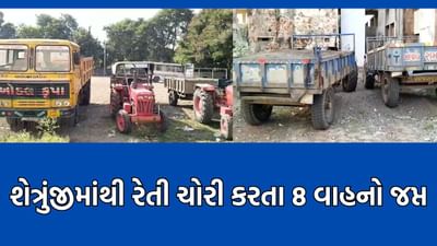 અમરેલી જિલ્લામાં ખાણ ખનિજ વિભાગનો સપાટો, શેત્રુંજીમાંથી રેતી ચોરી કરનારા 8 વાહનો ઝડપ્યા અમરેલી જિલ્લામાં ખાણ ખનિજ વિભાગનો સપાટો, શેત્રુંજીમાંથી રેતી ચોરી કરનારા 8 વાહનો ઝડપ્યા