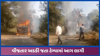 તલોદ-ધાધવાસણા રોડ પર વીજ તારને અડકી જતા ટેમ્પો આગમાં લપેટાયો, જુઓ વીડિયો