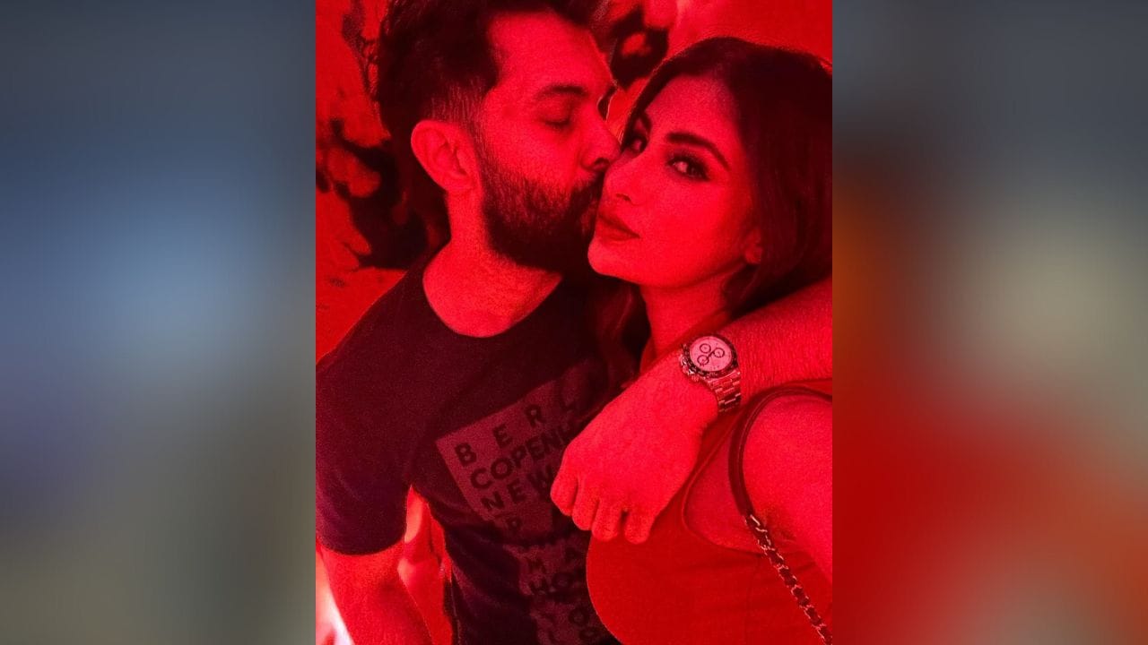 આ તસવીરમાં સૂરજ નામ્બિયાર મૌની રોયને કિસ કરતો જોવા મળી રહ્યો છે. (Image: Instagram)