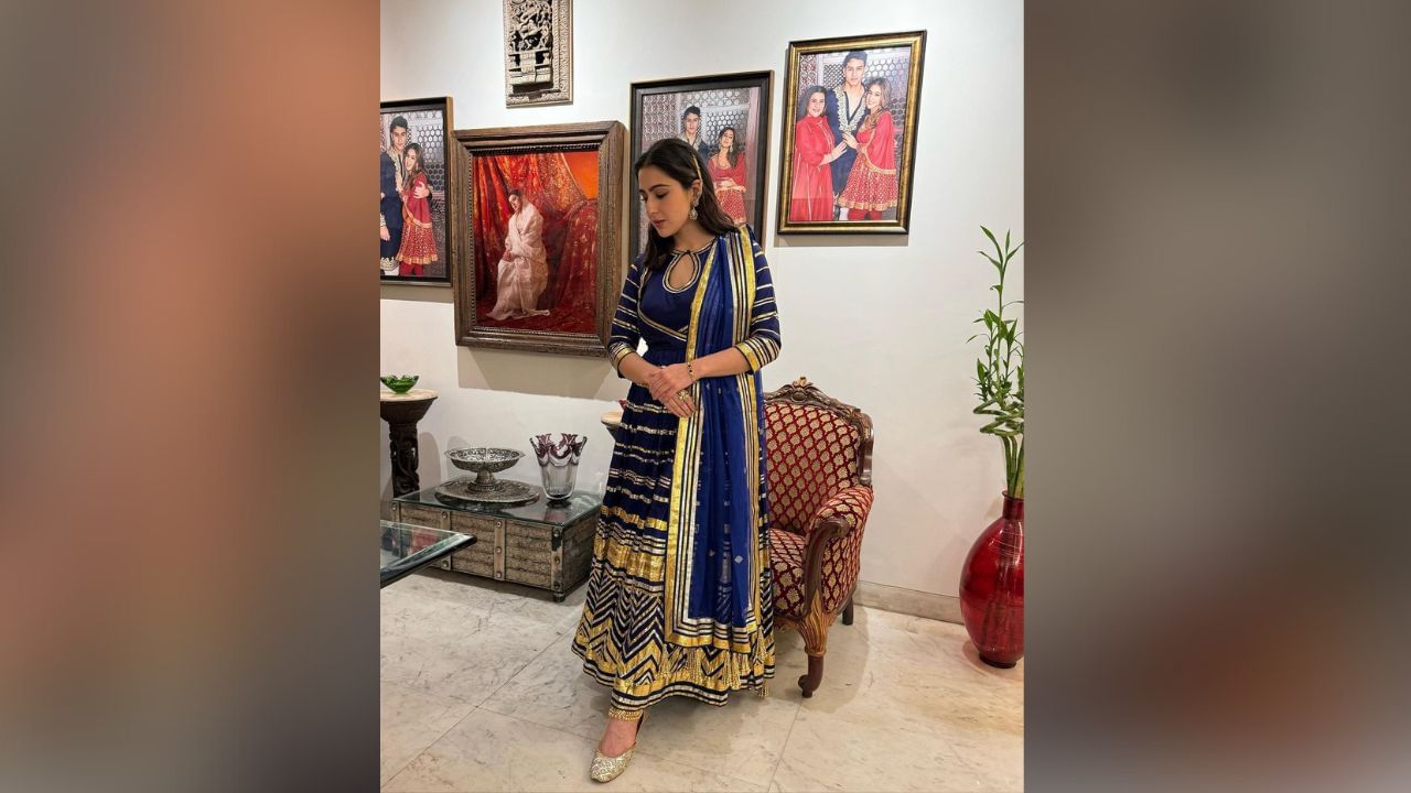 સારાનો આ ડ્રેસ અબુ જાની સંદીપ ખોસલાએ ડિઝાઈન કર્યો છે. તેણે રિસેપ્શનમાં તેને રિપીટ કર્યો છે. (Image: Instagram)