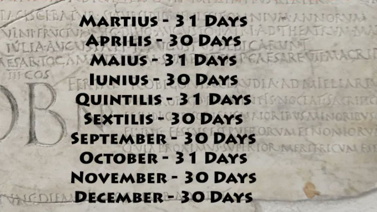 વર્ષ જાન્યુઆરીથી નહીં પરંતુ માર્ચથી શરૂ થતું હતું, એટલે કે વર્ષનો પહેલો મહિનો માર્ચ હતો. ત્યાર બાદ બધા મહિના પહેલાની જેમ જ હતા અને ડિસેમ્બર છેલ્લો મહિનો હતો.