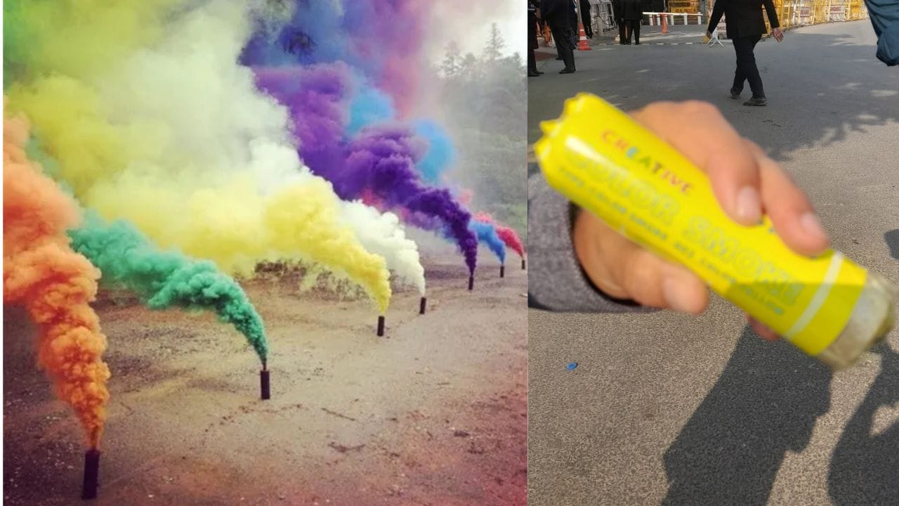 કલર સ્મોક બોમ્બ પોટેશિયમ ક્લોરેટ ઓક્સિડાઇઝર, ઇંધણ તરીકે લેક્ટોઝ અથવા ડેક્સટ્રિન, એક અથવા વધુ રંગો પર આધારિત કોલ્ડ-બર્નિંગ ફોર્મ્યુલા અને શીતક તરીકે લગભગ 2% સોડિયમ બાયકાર્બોનેટનો ઉપયોગ કરીને બનાવવામાં આવે છે. કલર સ્મોક ટ્યુબ એ એસિમિલીટીવ મિસ્ટનો એક પ્રકાર છે જેમાં વિવિધ રંગોનો ધુમાડો ઉત્પન્ન કરવા માટે વિવિધ રંગોના રંગદ્રવ્યો હોય છે.