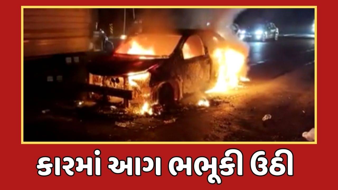 ગાંધીનગર : અડાલજમાં શેરથા ચોકડી નજીક અચાનક કારમાં લાગી આગ, જુઓ વીડિયો