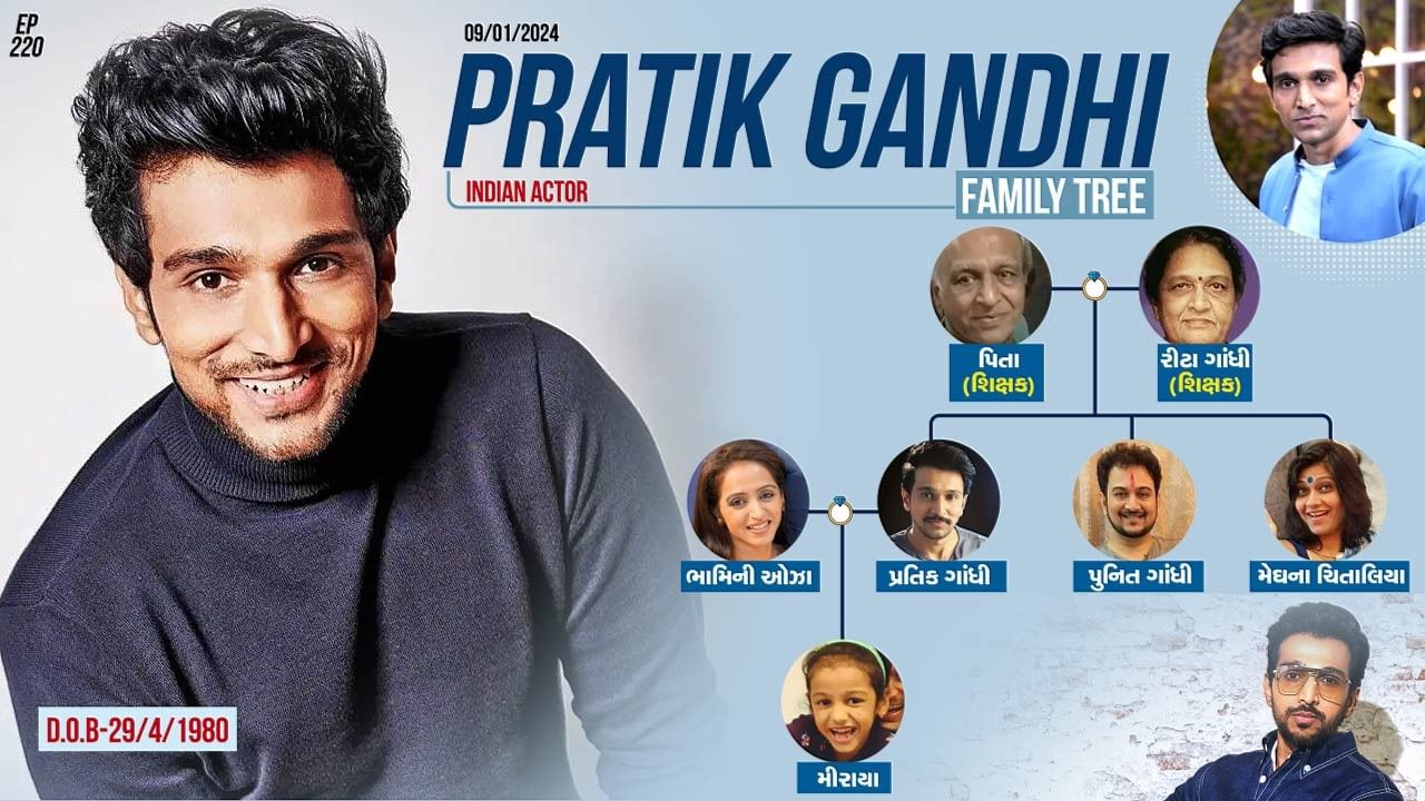 Gujarati actor Pratik Gandhi Bhamini Oza family tree