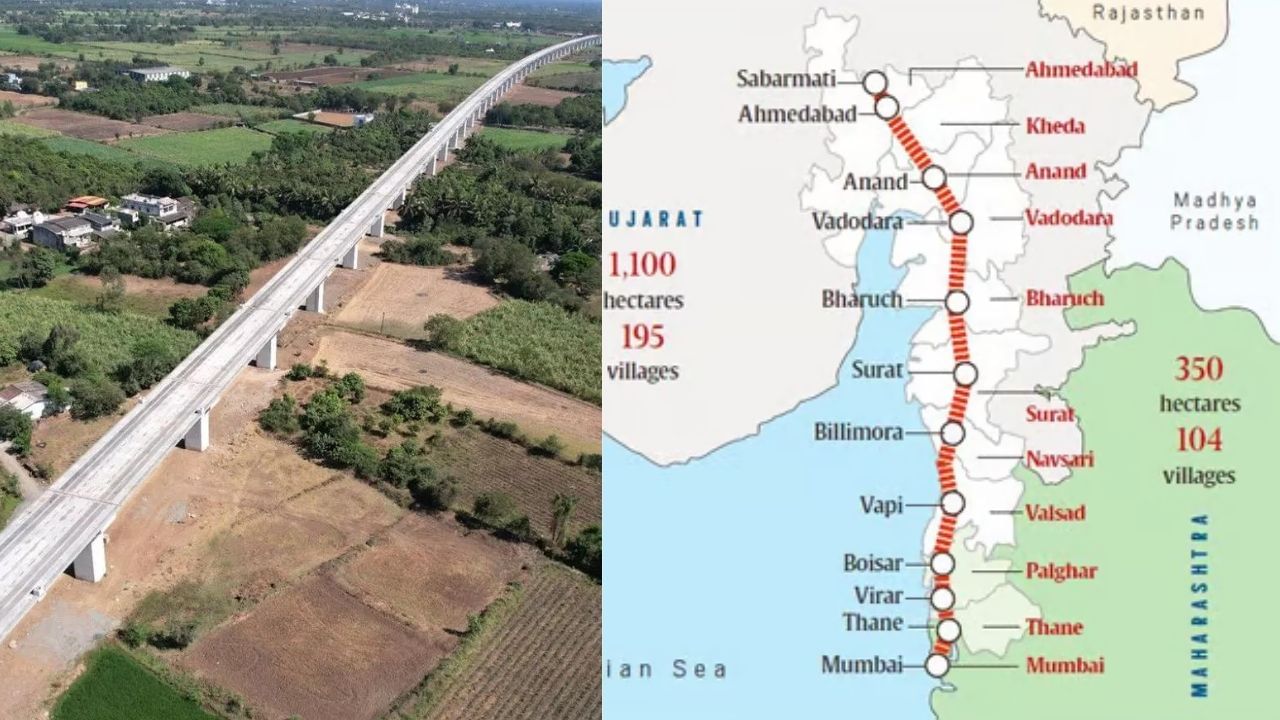 બુલેટ ટ્રેન પર એક નજર કરવામાં આવે તો નેશનલ હાઈ સ્પીડ રેલ કોર્પોરેશન મુંબઈ અને અમદાવાદ વચ્ચે 508 કિમી લંબાઈની ભારતની પ્રથમ હાઈ સ્પીડ રેલ લાઈન બનાવી રહી છે, જેમાંથી 352 કિમીનો રૂટ ગુજરાતના નવ જિલ્લાઓ અને મહારાષ્ટ્રના ત્રણ જિલ્લામાંથી પસાર થશે. આ તમામ આઠ જિલ્લામાં પ્રોજેક્ટનું કામ શરૂ થઈ ગયું છે. આ કોરિડોરમાં 12 સ્ટેશન બનાવવામાં આવી રહ્યા છે.