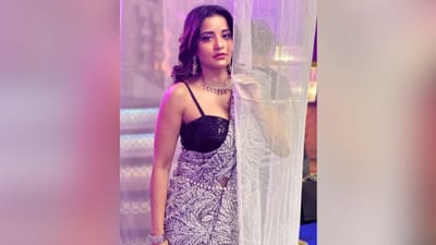 મોનાલિસાના લુકની વાત કરીએ તો તે બ્લેક કલરના ડીપ નેક બ્લાઉઝ સાથે ગ્રે કલરની સાડીમાં ખૂબ જ સુંદર લાગી રહી છે. (Image - Instagram)