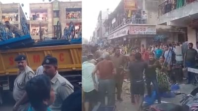 સુરત : દબાણ હટાવવા ગયેલી પાલિકાની ટીમ અને ફેરિયાઓ વચ્ચે ઘર્ષણ થયું, જુઓ વીડિયો સુરત : દબાણ હટાવવા ગયેલી પાલિકાની ટીમ અને ફેરિયાઓ વચ્ચે ઘર્ષણ થયું, જુઓ વીડિયો