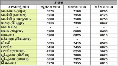 કપાસના તા.09-02-2024ના રોજ APMCના ભાવ રૂ.4750 થી 7500 રહ્યા.