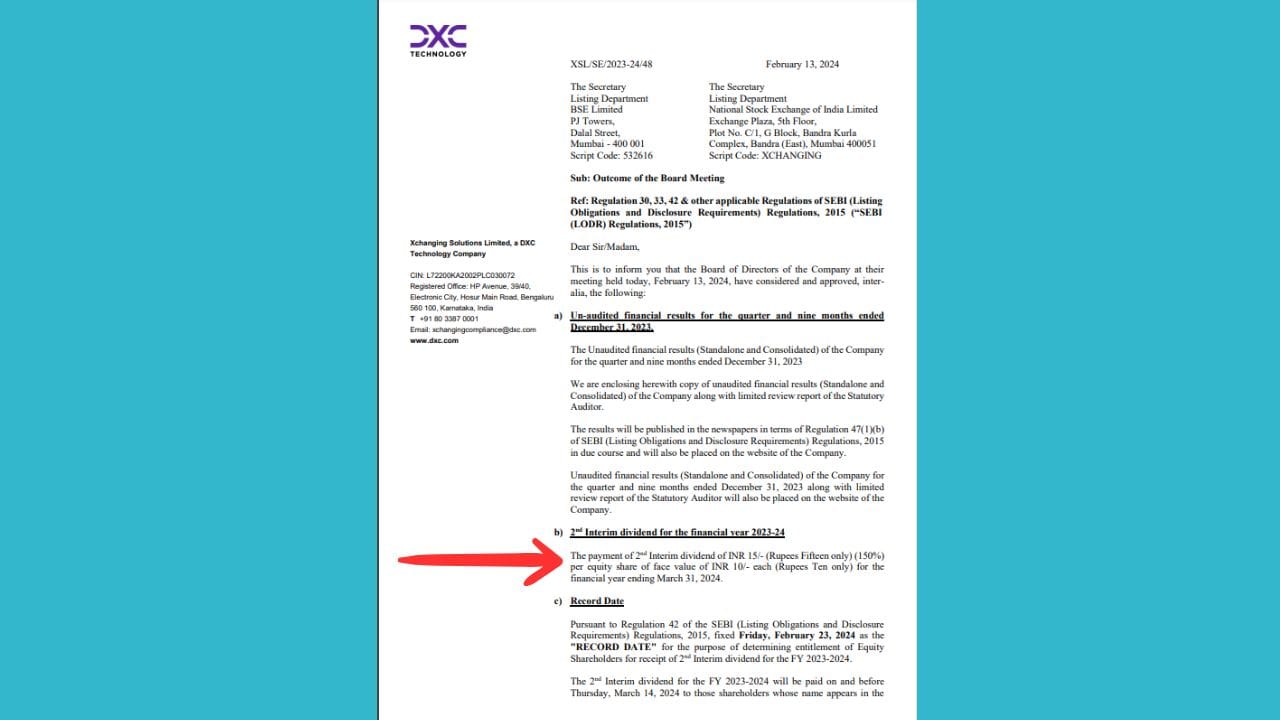 કંપની દ્વારા આ 15 રુપિયાનું વચગાળાનું ડિવિડન્ડ જાહેર કરવામાં આવ્યુ છે. જે બીજુ વચગાળાનું ડિવિડન્ડ જાહેર કરાયુ છે. 