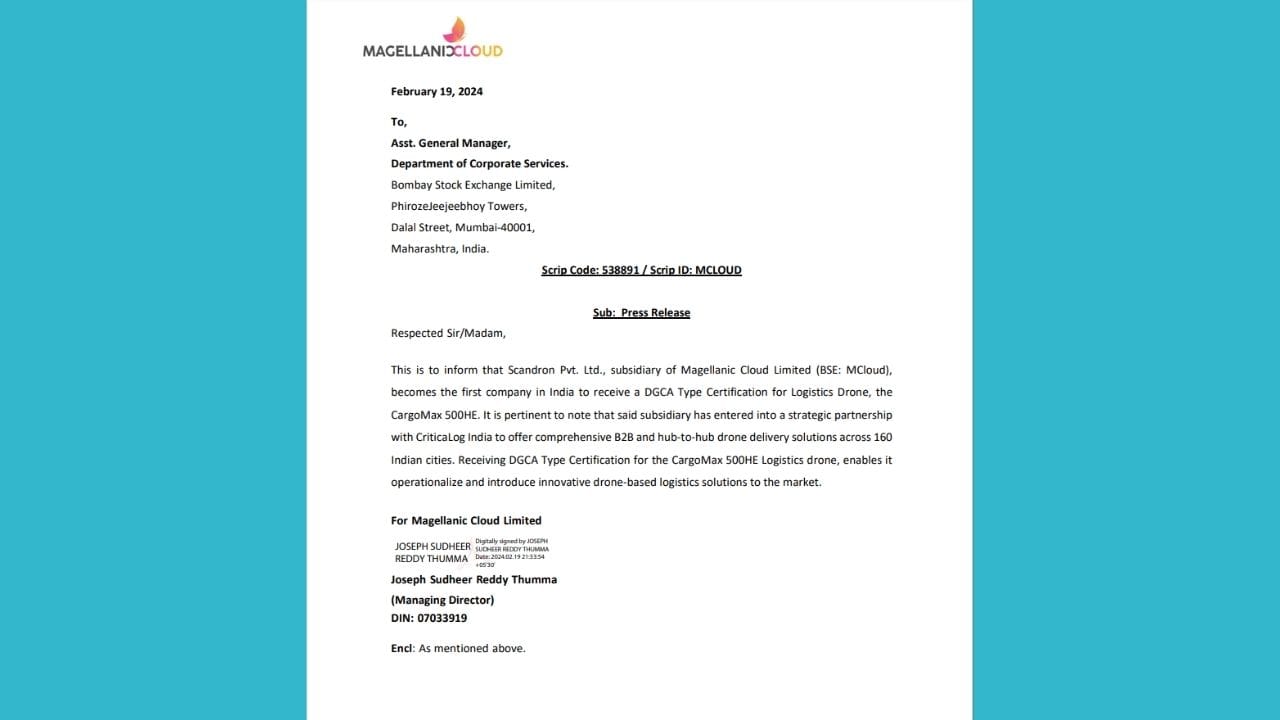 આ પેટાકંપનીએ 160 ભારતીય શહેરોમાં વ્યાપક B2B અને હબ-ટુ-હબ ડ્રોન ડિલિવરી સોલ્યુશન્સ ઓફર કરવા માટે Criticlog India સાથે વ્યૂહાત્મક ભાગીદારીમાં પ્રવેશ કર્યો છે.આ પેટાકંપનીએ 160 ભારતીય શહેરોમાં વ્યાપક B2B અને હબ-ટુ-હબ ડ્રોન ડિલિવરી સોલ્યુશન્સ ઓફર કરવા માટે Criticlog India સાથે વ્યૂહાત્મક ભાગીદારીમાં પ્રવેશ કર્યો છે.