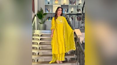 આ તસવીરોમાં હિના ખાન યલો કલરના પેન્ટ-સૂટમાં અલગ અલગ પોઝ આપતી જોવા મળી રહી છે. (Image: Instagram)