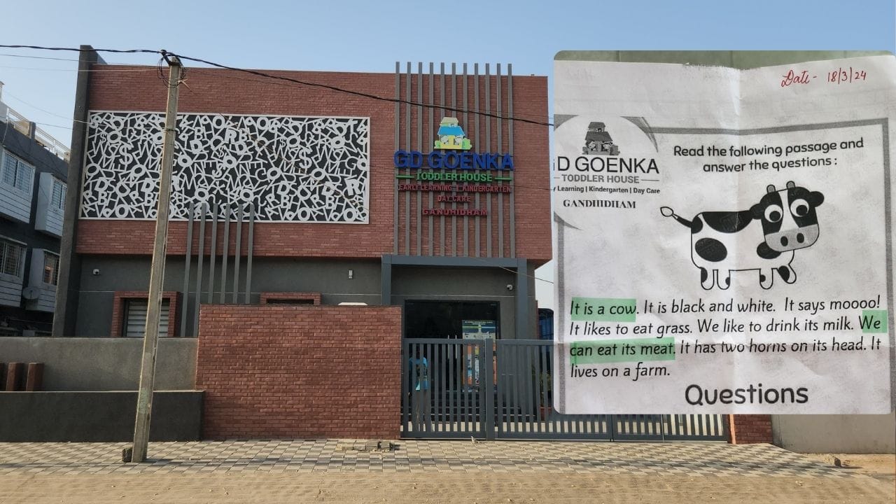 કચ્છ: ગાંધીધામની GD ગોયન્કા શાળાની ગંભીર બેદરકારી, બાળકોને ગૌમાંસ ખાઇ શકાય છે તેવો ભણાવાયો પાઠ કચ્છ: ગાંધીધામની GD ગોયન્કા શાળાની ગંભીર બેદરકારી, બાળકોને ગૌમાંસ ખાઇ શકાય છે તેવો ભણાવાયો પાઠ