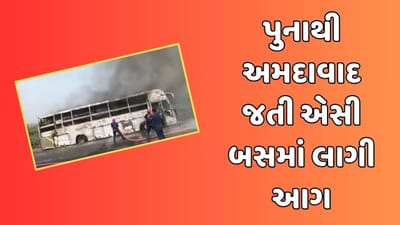Vadodara : NH 48 પર પુના-અમદાવાદ બસમાં લાગી આગ, 20 મુસાફર હતા સવાર, જુઓ Video