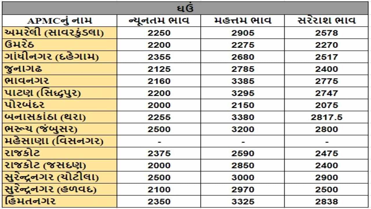 ઘઉંના તા.26-04-2024ના રોજ APMCના ભાવ રૂ.2000 થી 3385 રહ્યા.