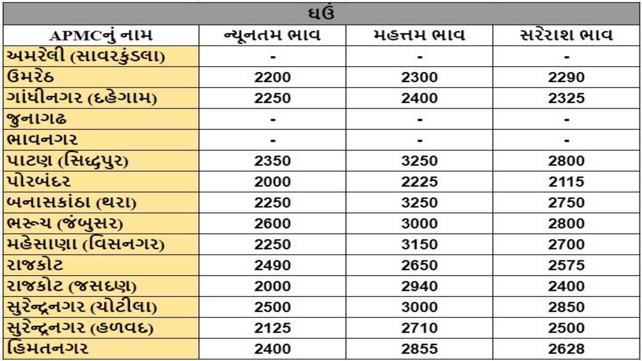 ઘઉંના તા.21-05-2024ના રોજ APMCના ભાવ રૂ.2000 થી 3250 રહ્યા.