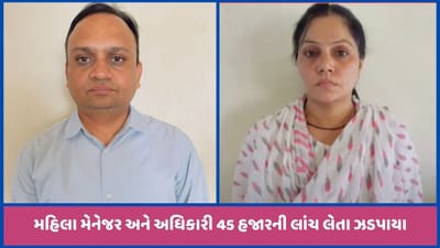 બનાસકાંઠા: નારી સંરક્ષણ કેન્દ્રના મહિલા મેનેજર અને અધિકારી 45000ની લાંચ લેતા ઝડપાયા બનાસકાંઠા: નારી સંરક્ષણ કેન્દ્રના મહિલા મેનેજર અને અધિકારી 45000ની લાંચ લેતા ઝડપાયા