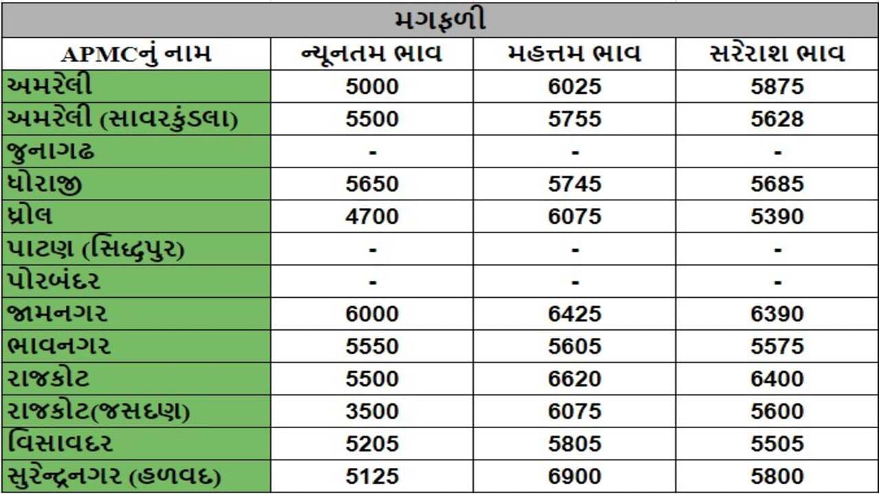 મગફળીના તા.25-06-2024ના રોજ APMCના ભાવ રૂ.3500 થી 6900 રહ્યા.