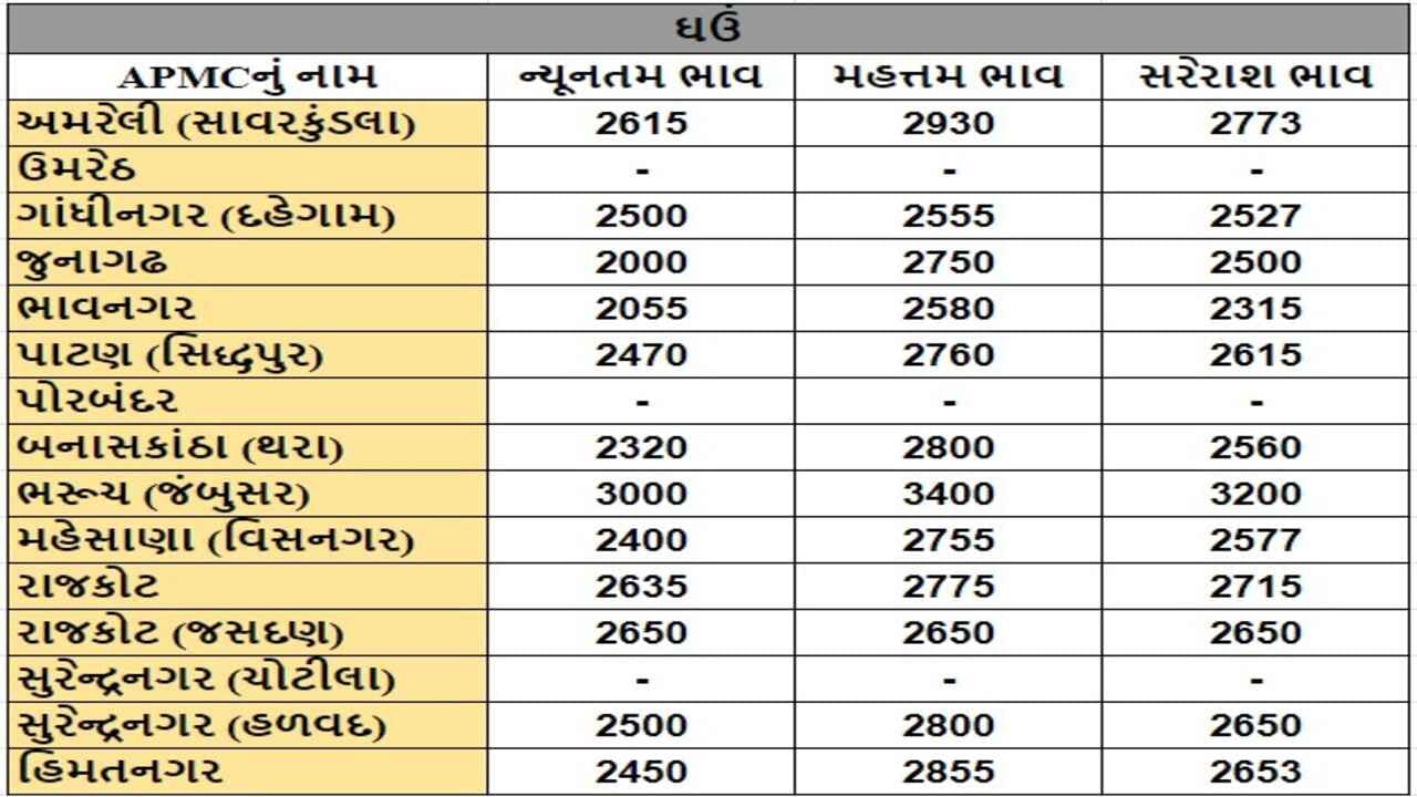 ઘઉંના તા.23-07-2024ના રોજ APMCના ભાવ રૂ.2000 થી 3400 રહ્યા.