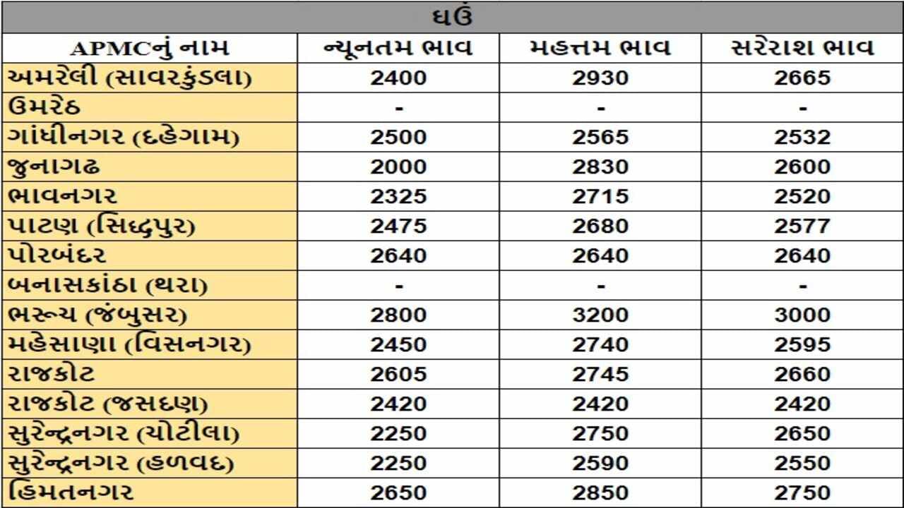 ઘઉંના તા.30-07-2024ના રોજ APMCના ભાવ રૂ.2000 થી 3200 રહ્યા.