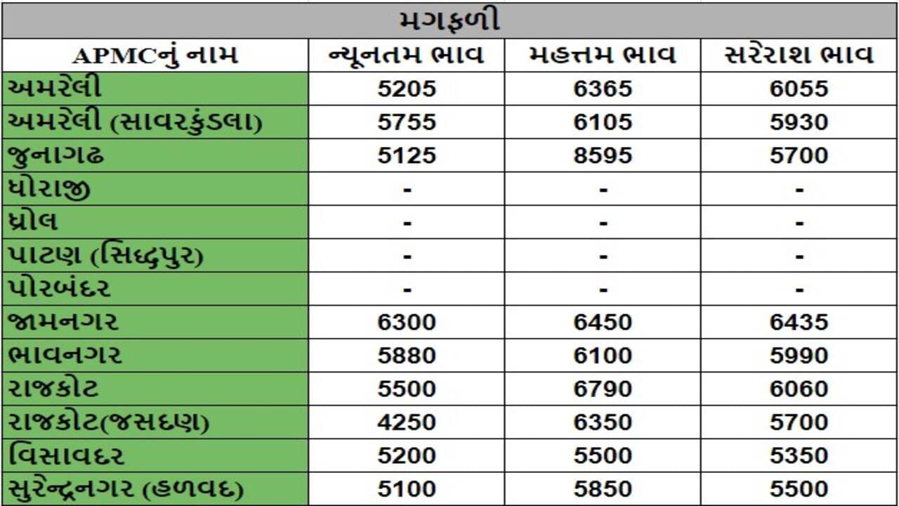 મગફળીના તા.23-07-2024ના રોજ APMCના ભાવ રૂ.4250 થી 8595 રહ્યા.