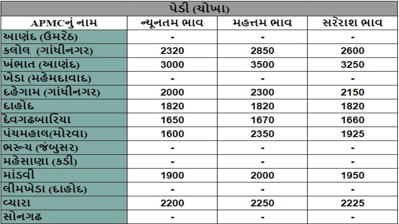 પેડી (ચોખા)ના તા.06-08-2024ના રોજ APMCના ભાવ રૂ.1600 થી 3500 રહ્યા.